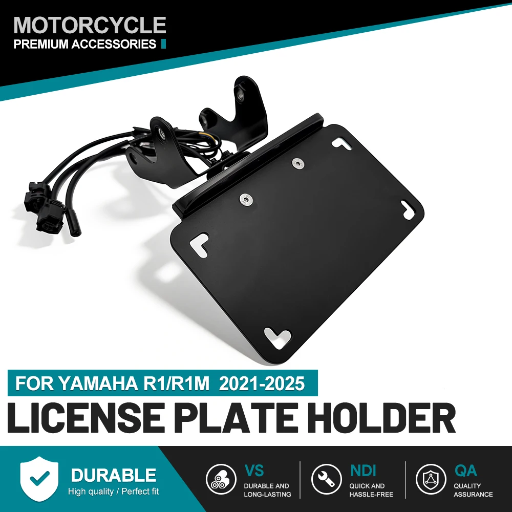 For Yamaha R1 R1M 2021-2025 License Plate Holder Tail Tidy Waterproof Signal Integrated Bolt On Fit Black Steel Modified Parts