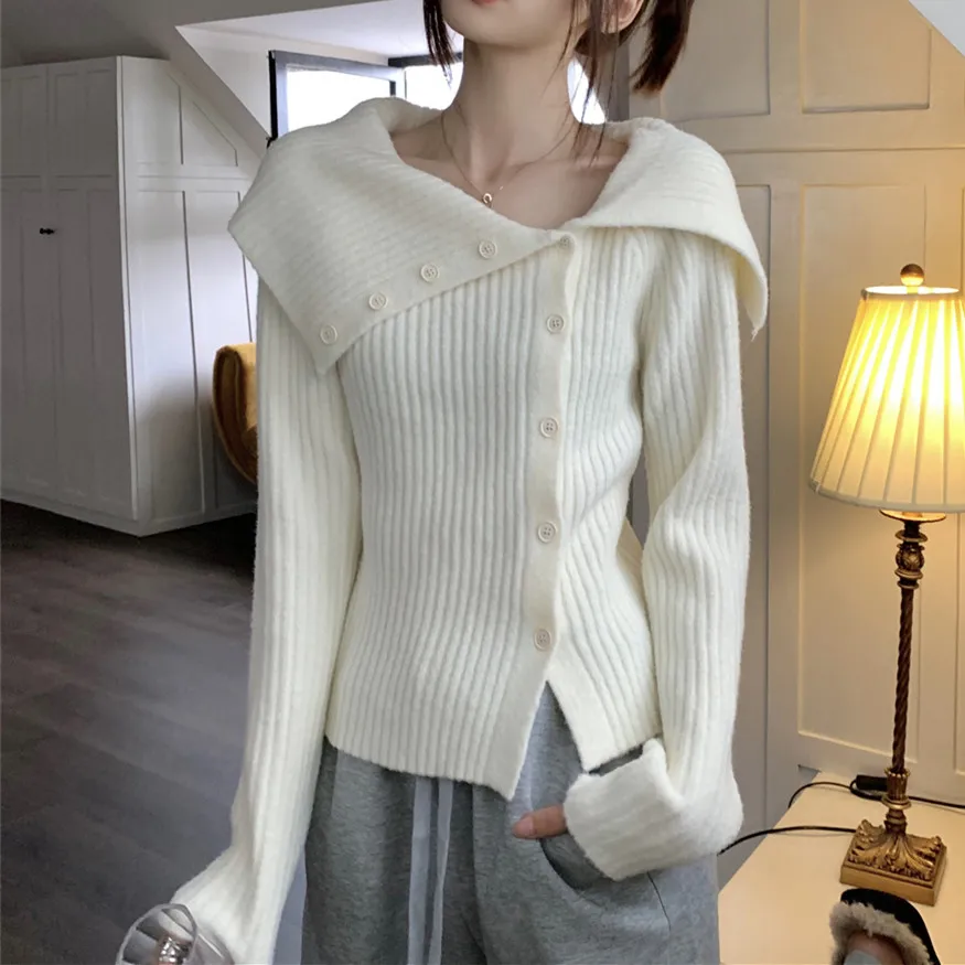 2024 Women Sweater Button Off Shoulder Cardigan Kintted Jacket Long Spring Autumn Loose Winter Warm Jumper Coat Cardigans