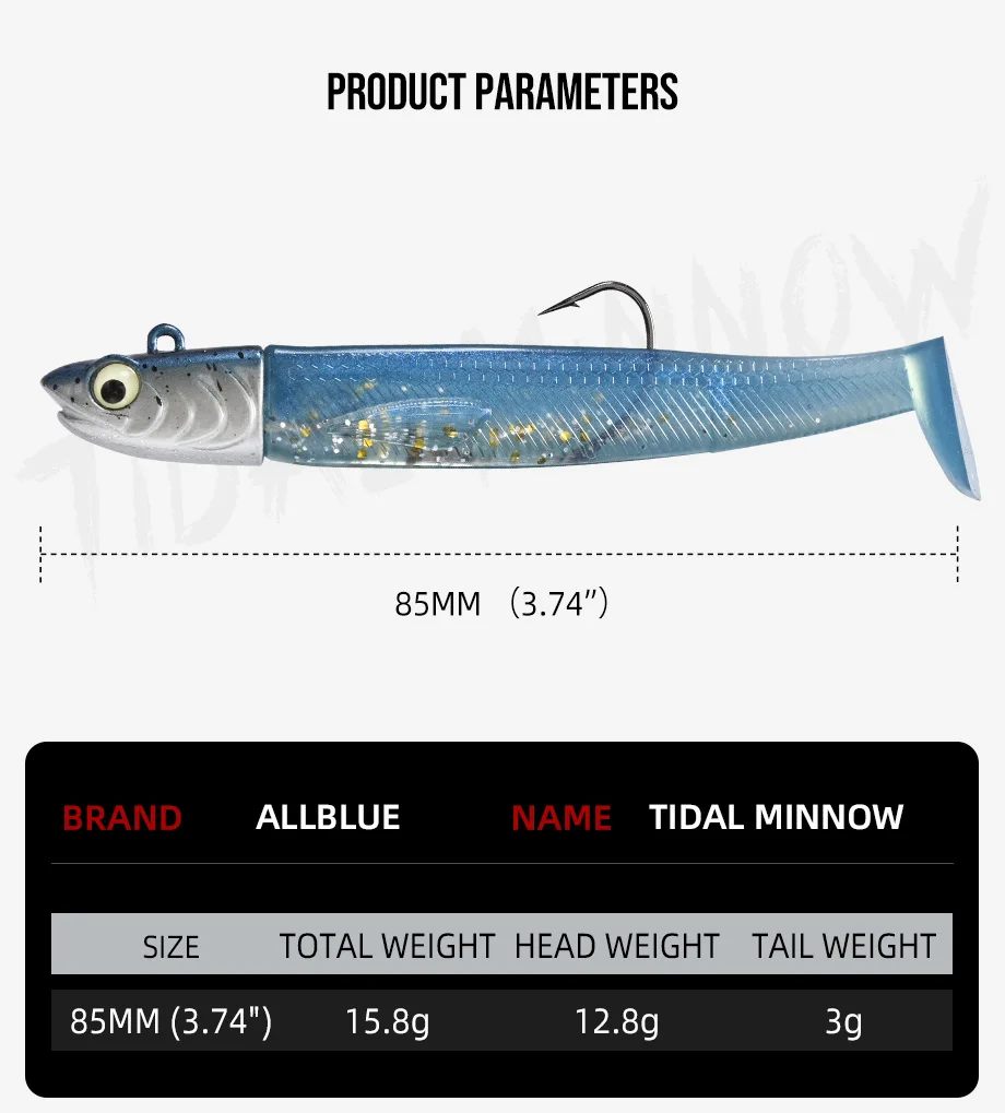ALLBLUE Tidal Minnow 85mm 15,8g Schwarzer Weicher Angelköder Paddle Tail Jig Head Vinyls Vibration Künstlicher Köder Salzwasser-Ausrüstung – Detail 2