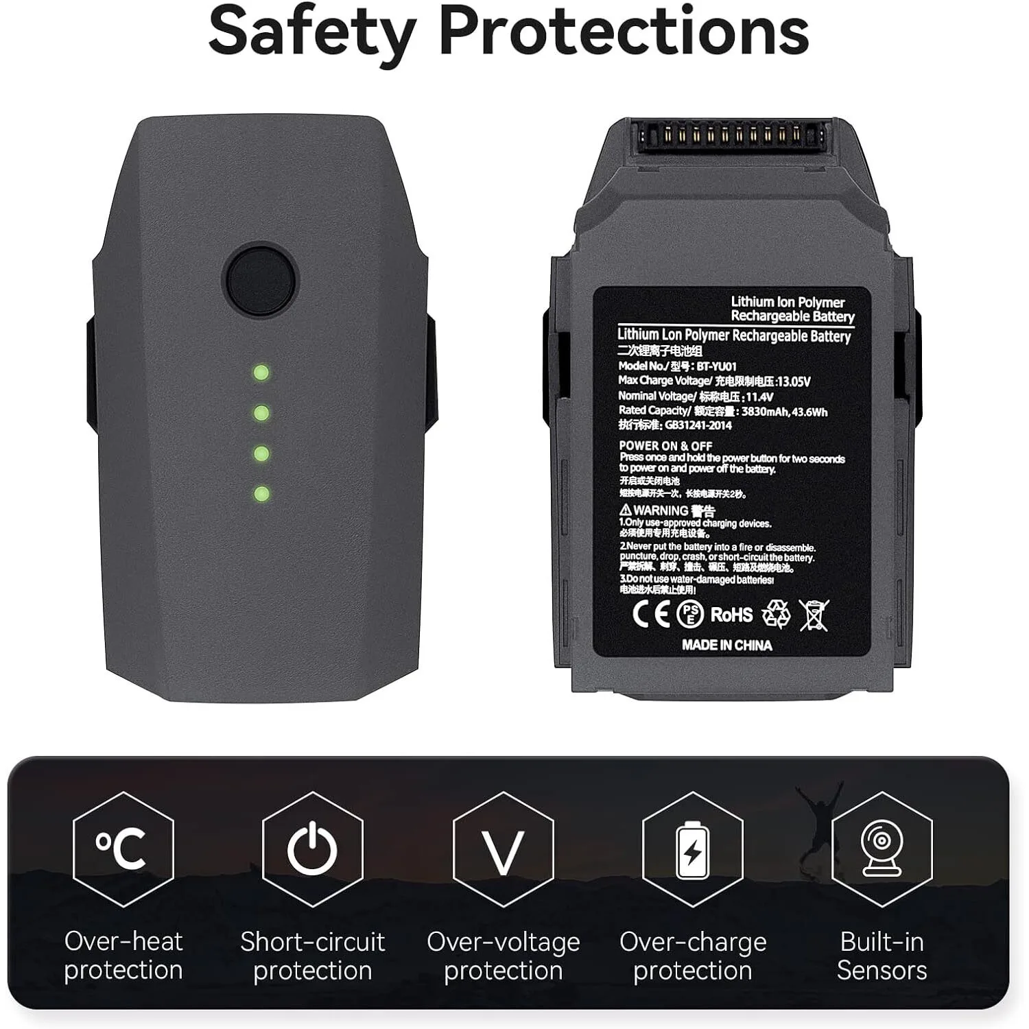 

Для аккумулятора Mavic Pro 3830 мАч, время полета 27 минут, совместимого с интеллектуальными аксессуарами для летных аккумуляторов серии Mavic Pro