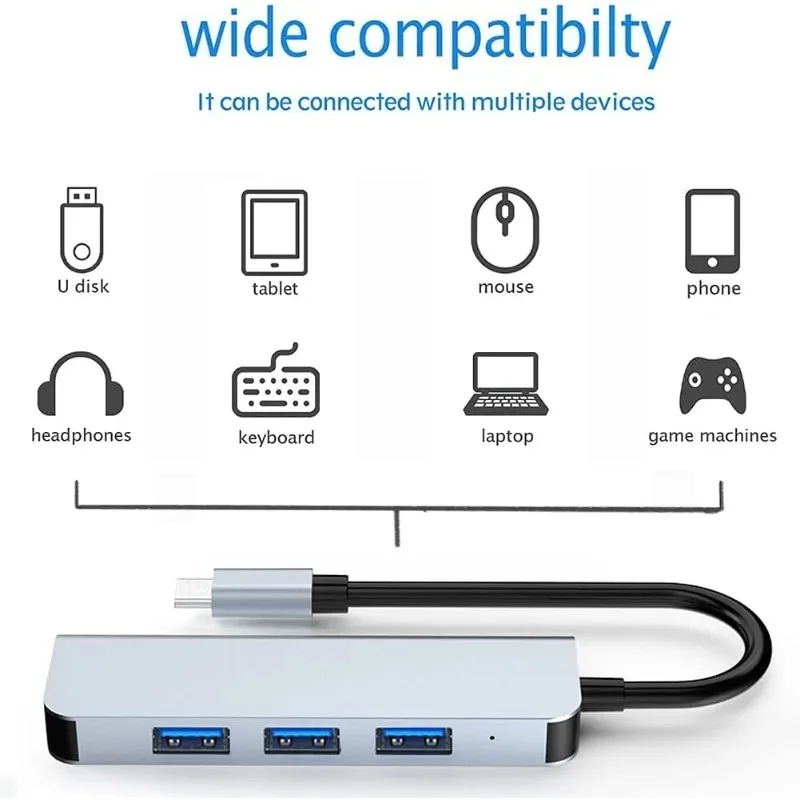 Neuer USB C Hub USB 3.0 Aluminiumgehäuse Typ C auf 4-Port USB 3.0 Adapter, Hochgeschwindigkeits-USB-Splitter