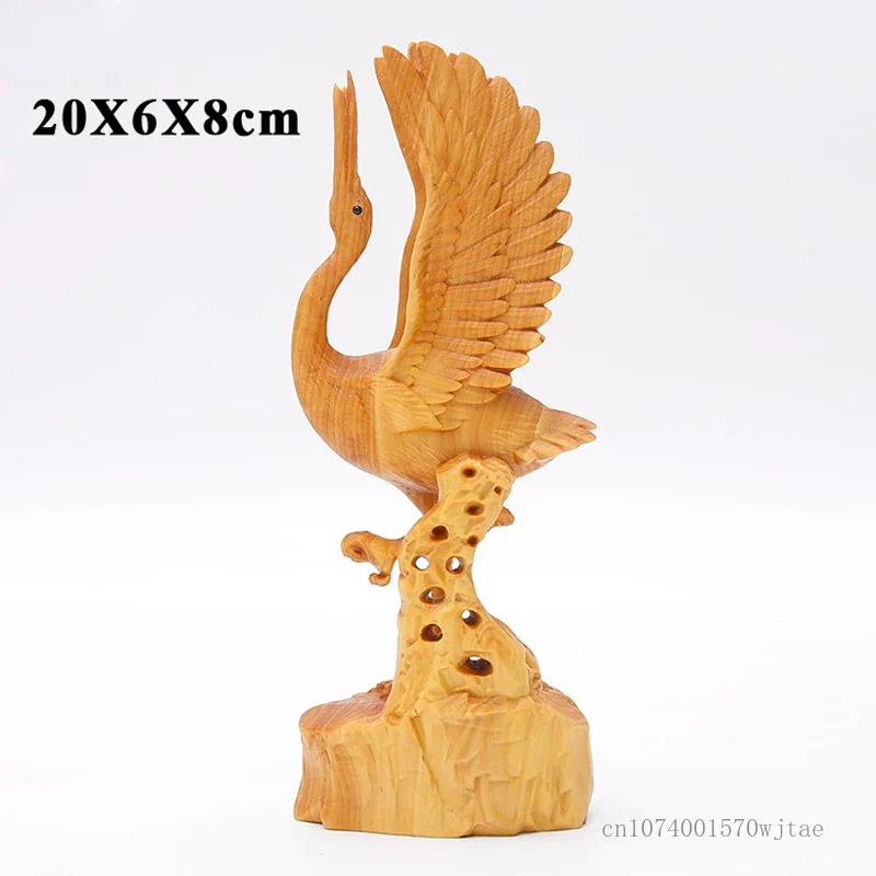 

Boxwood Winged Cranes Statue, Fengshui Crafts, Home Office Decor, Wood Hand Zhaocai Small Ornament, Sculpture Decoration, 1Pc