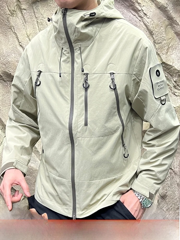 

Мужское повседневное пальто свободного кроя с несколькими карманами для улицы, водонепроницаемое нейлоновое пальто с подставкой, осень 2021, повседневное пальто