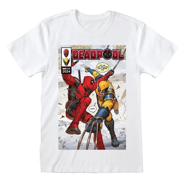 Camiseta negra de manga corta para hombre de Marvel's Deadpool y Wolverine, estampado gráfico de doble superhéroe, ropa de calle para fanáticos de cómic