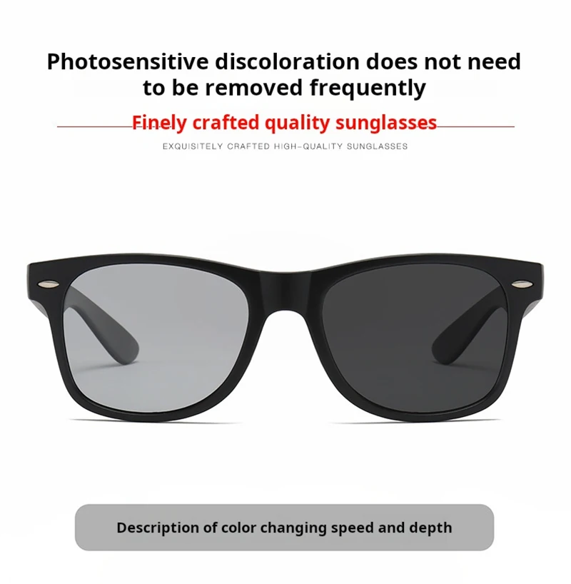 Quadratische photochrome Sonnenbrille für Herren und Damen, Schwarz, Business, polarisierte Sonnenbrille, Outdoor, Farbwechsel, Fahren, Angeln – Detail 1