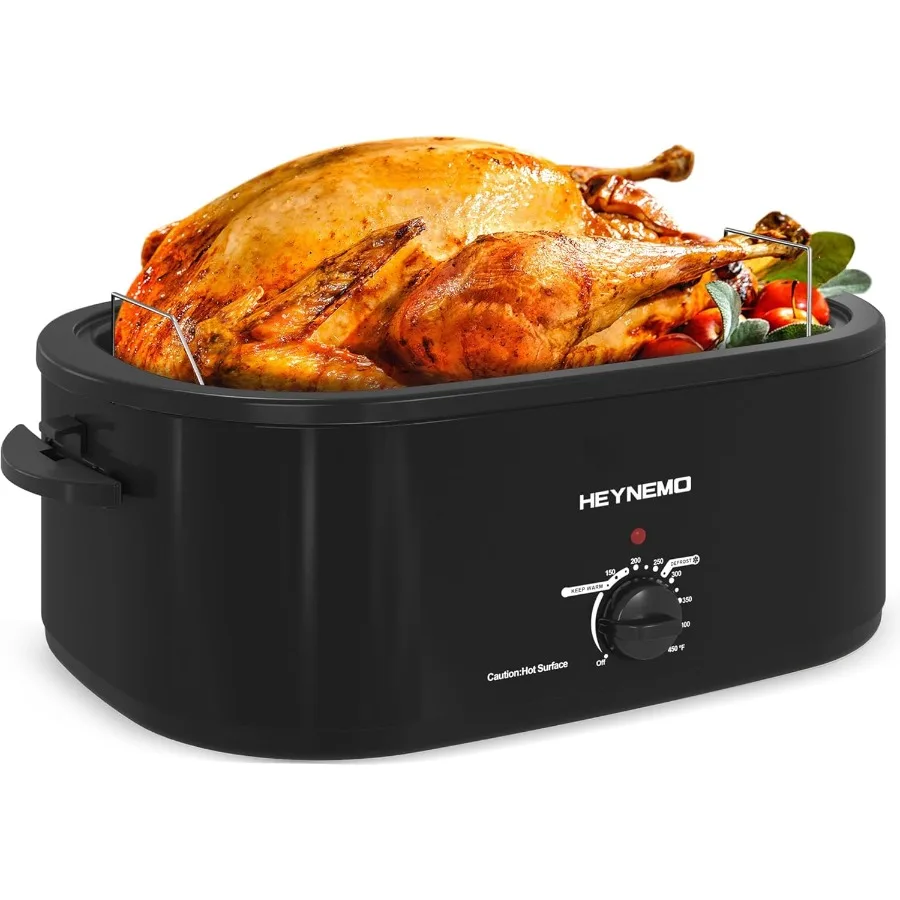 

22 Quart Electric Roaster Oven with Visible and SelfBasting Lid for Large Turkey Cooking Featuring Defrost and Warm Function Ad
