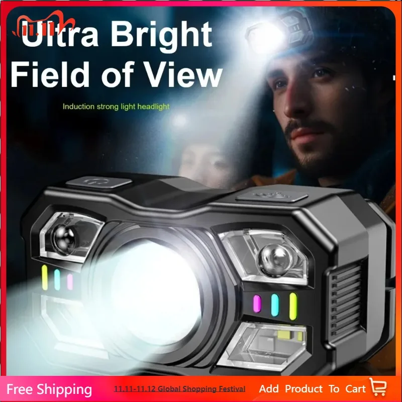

USB Rechargeable Motion Sensor Headlight 5 Led Strong Light Headlamp Portable Fishing Camping Outdoor Head Lamp Work Flashlight