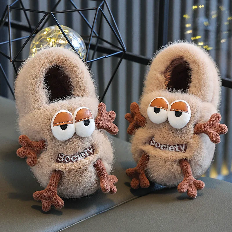 Children Cotton Slippers Cute Fluffy 2025 Winter New House Slippers Warm Comfortable Indoor Cartoon Plush Floor Home Slippers