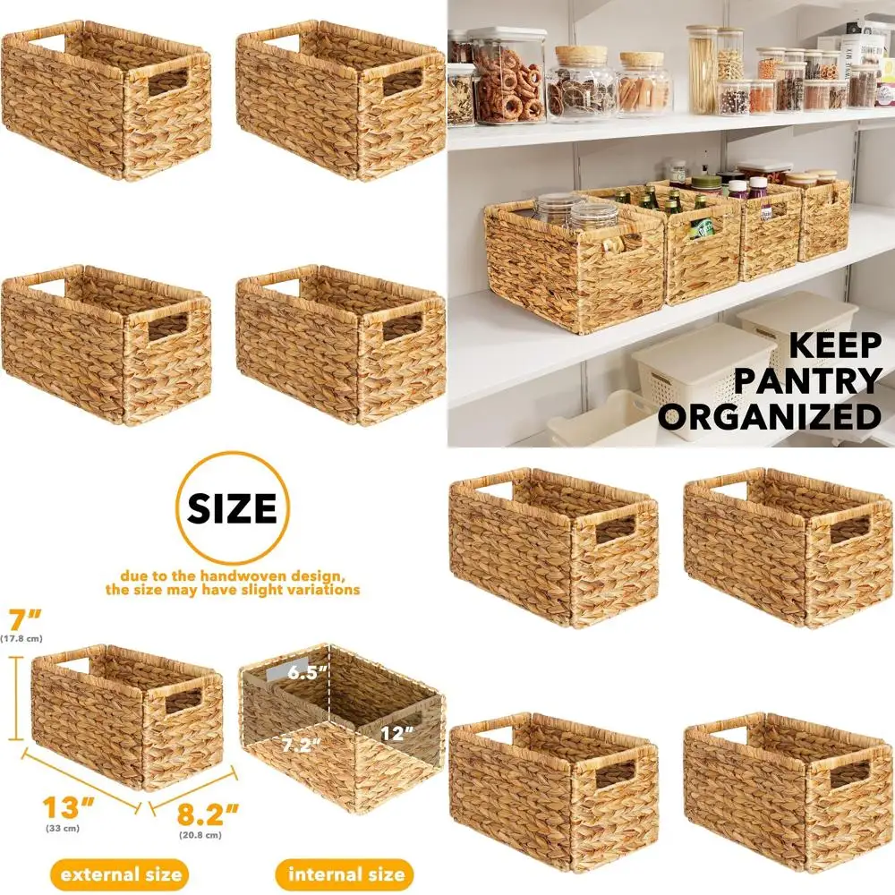 

Large Natural Wicker Storage Baskets with Handles, 13x8.2x7 inches, Ideal for Organizing Shelves