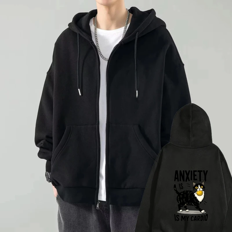 

Men's Hooded Jacket Black Anxiety Tiger Printed Graphic Sweatshirt Casual Streetwear for Men Outdoor Fashion Wear