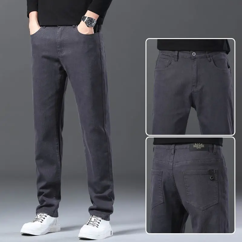 

Новые осенние и зимние диагональные мужские повседневные брюки из чистого хлопка, эластичные облегающие брюки, мягкие и приятные для кожи прямые брюки