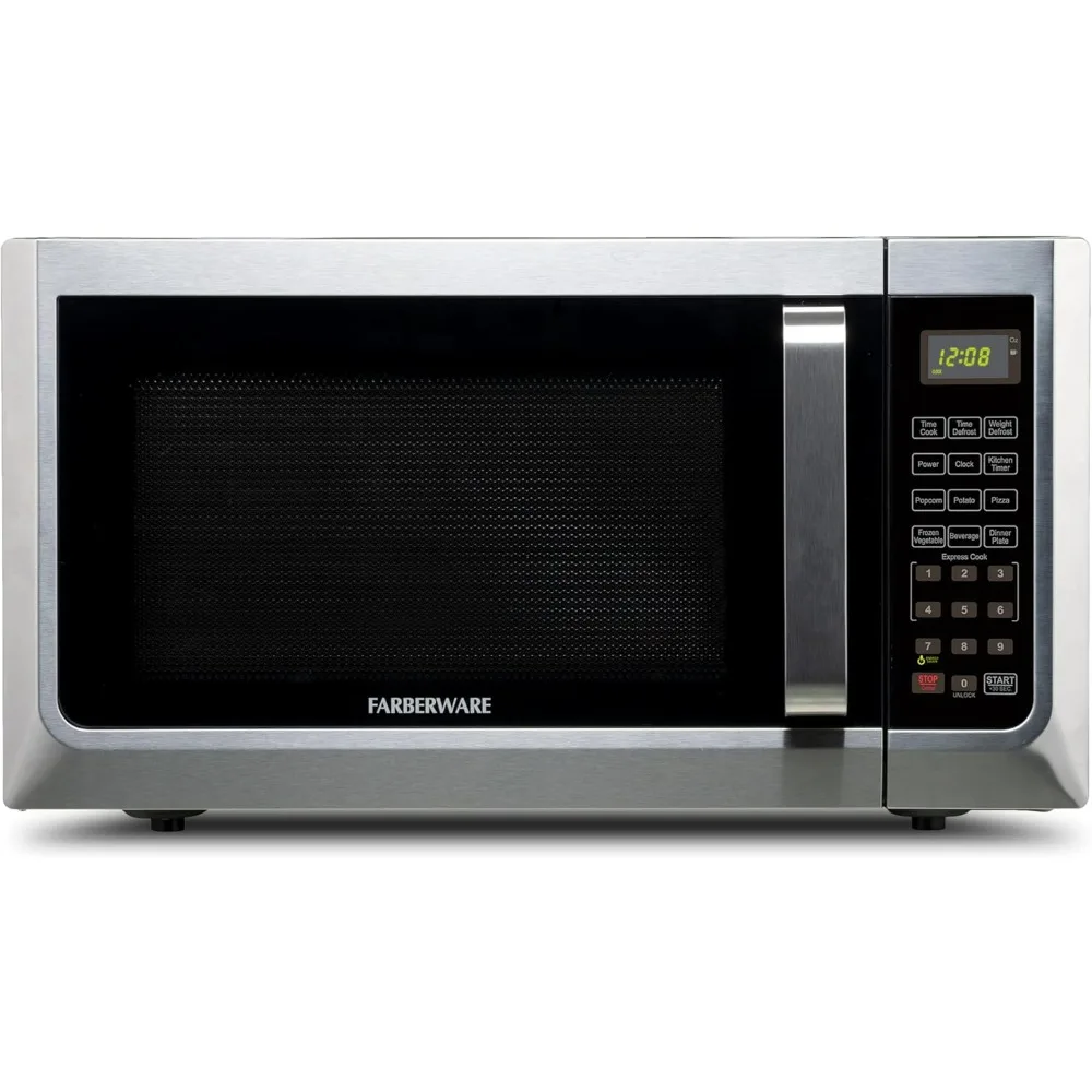 

Farberware 1.3 Cu. Ft. Countertop Microwave Oven 1100 Watts Power Auto Cook Settings Defrost Easy Clean Child Safety Lock
