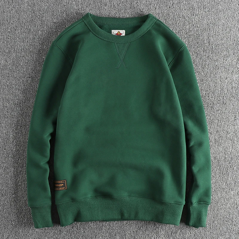 Heavy wool thickened basic solid color wash vintage round neck hoodie men\'s autumn and winter comfort warm top