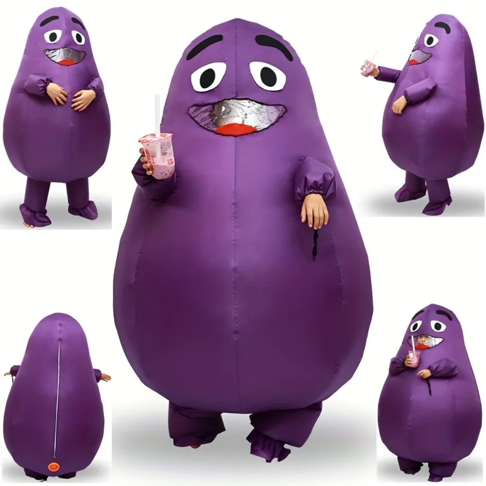 Disfraz inflable de mascota de dibujos animados de berenjena para fiesta de Halloween, traje divertido para fiestas y eventos para adultos (4'11 "-6'3")