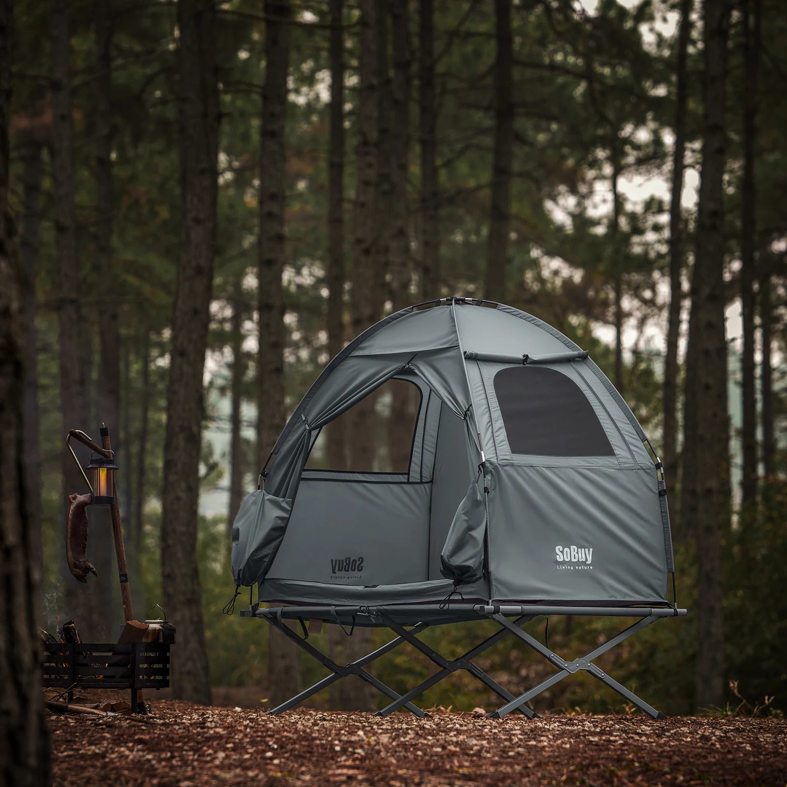 SoBuy OGS32-II Campingtent Enkeltent met lamphaken en schoenopbergzakken 2-in-1 tent 1 persoon praktisch BHT ca. 193x160x86cm