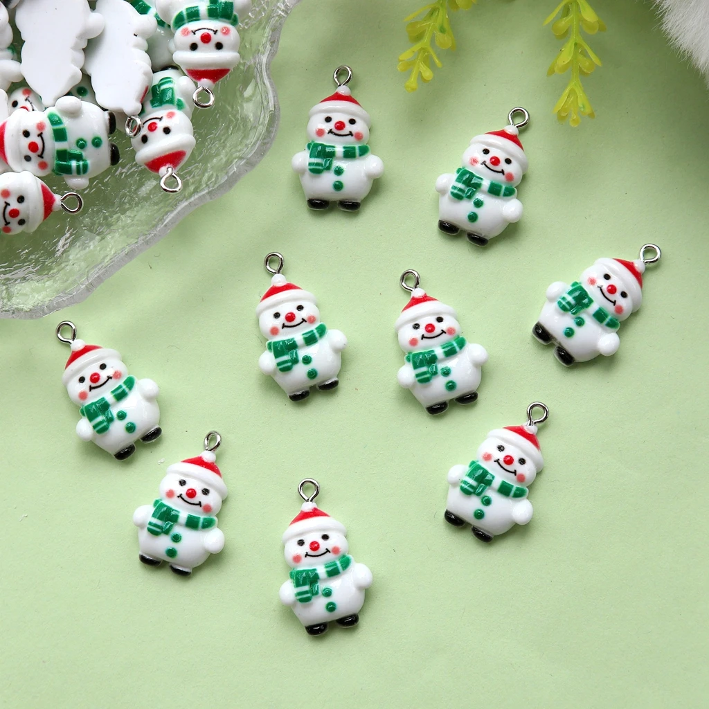 Breloques en résine bonhomme de neige de noël, pendentifs festifs à dos plat pour accessoires de fabrication de bijoux, artisanat, décorations de porte-clés, 10 pièces