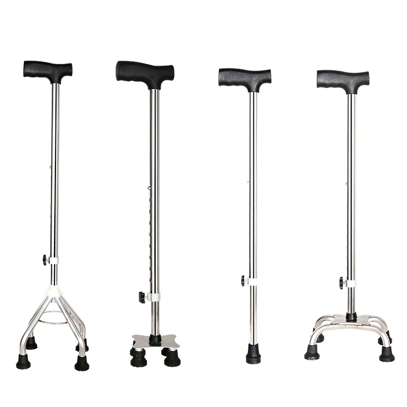 Stainless Steel - Alpenstock Single-Leg Walking Stick Elderly Four-Foot Crutches Non-Slip Height Adjustable Portable Cane