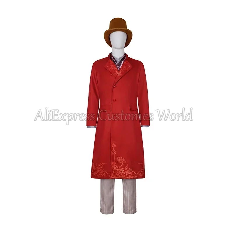 Anime Chalamet Wonca Cos Willy Costume Cosplay Film Cioccolato Wonk Ruolo Fabbrica Willy Cappotto Rosso Vestito Abiti Da Uomo Fantasia Halloween