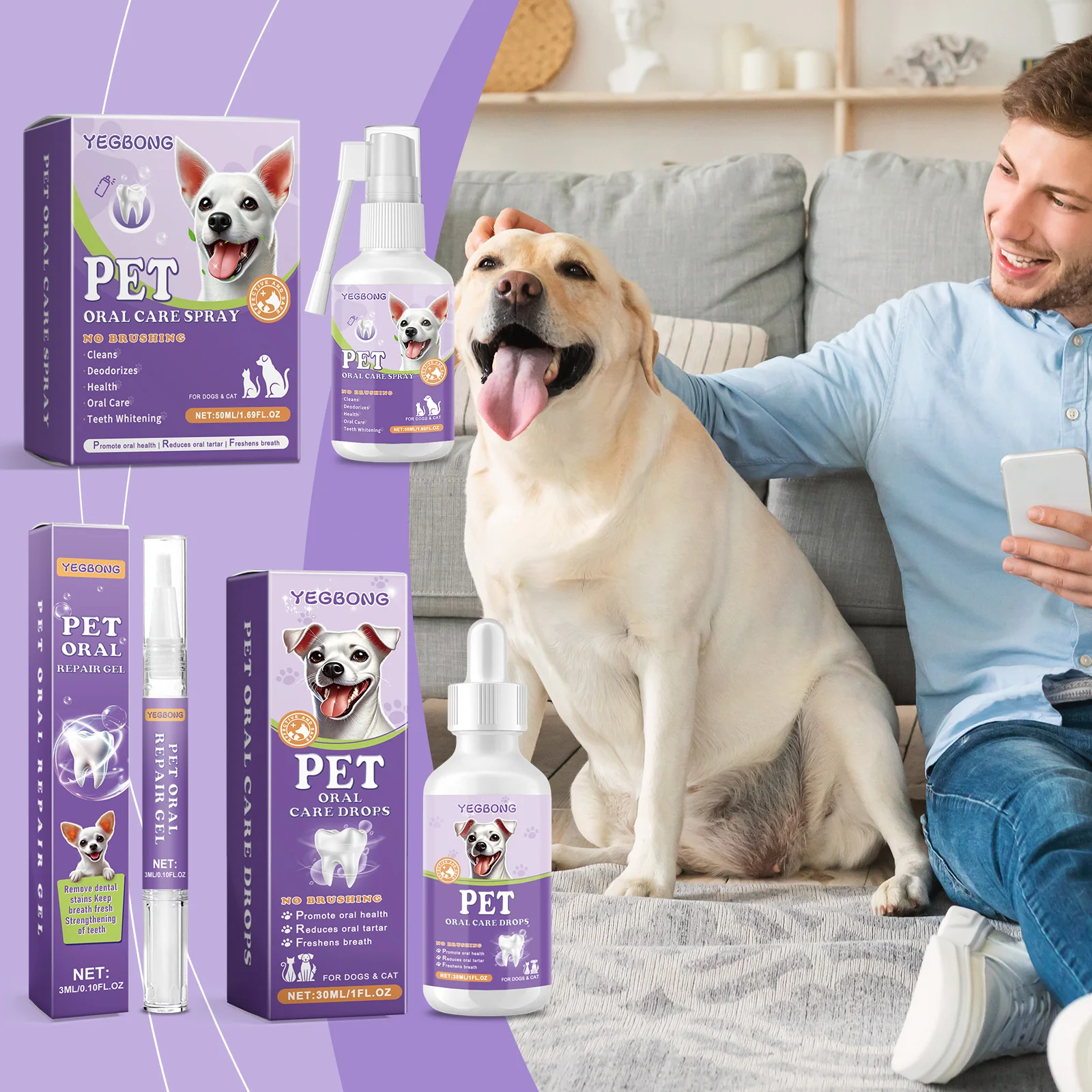 Spray para el cuidado bucal de mascotas para gatos y perros: elimina el mal aliento, el sarro, el sangrado de las encías y la sensibilidad dental, bolígrafo refrescante para el cuidado