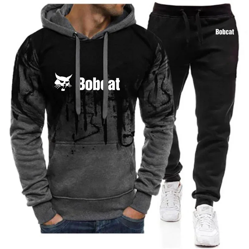 2024 New Bobcat Heavy Equipment Men Spring and Autumn Pullover Hoodies Sweatpant Gradient Sets Harajuku Jackets Sports Suit