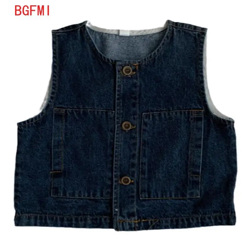 2024 Korean 2-7 Year Spring Children Boys Denim Vest Sleeveless Single Breasted V Neck Kid Boys Coat Cotton Thin Baby Boys Vest