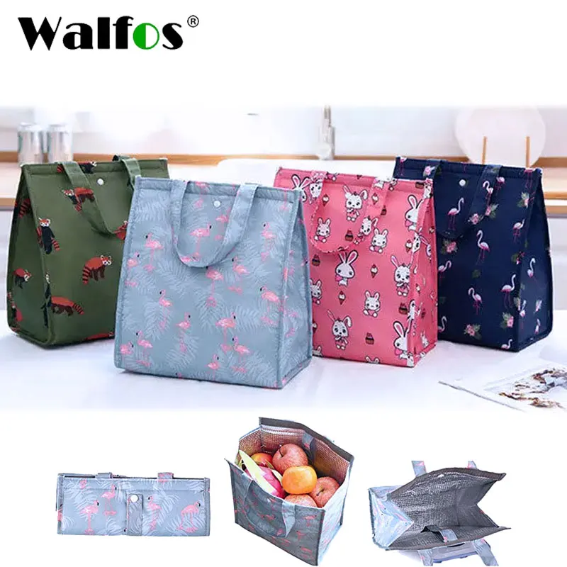 

Walfos 1Pcs Portability Lunch Bags For Women Kids Picnic Beach School Flamingo Portable Lunch Bag Tote Handbag Kitchen Gadgets