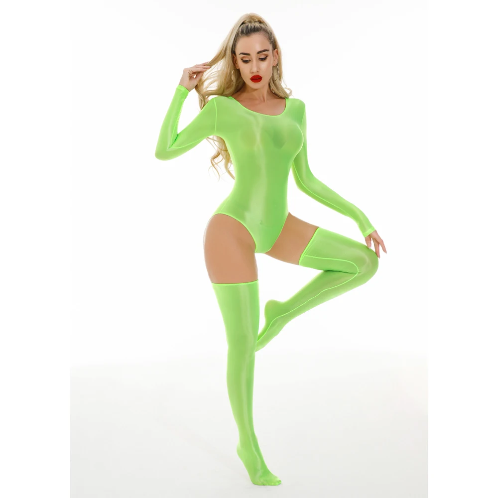 Neuer Unisex Glänzender Langarm-Catsuit Badeanzug Strumpfhose Sexy Body Teddies Elastischer Fitness-Bodysuit Bademode Leotard Unitard – Detail 15