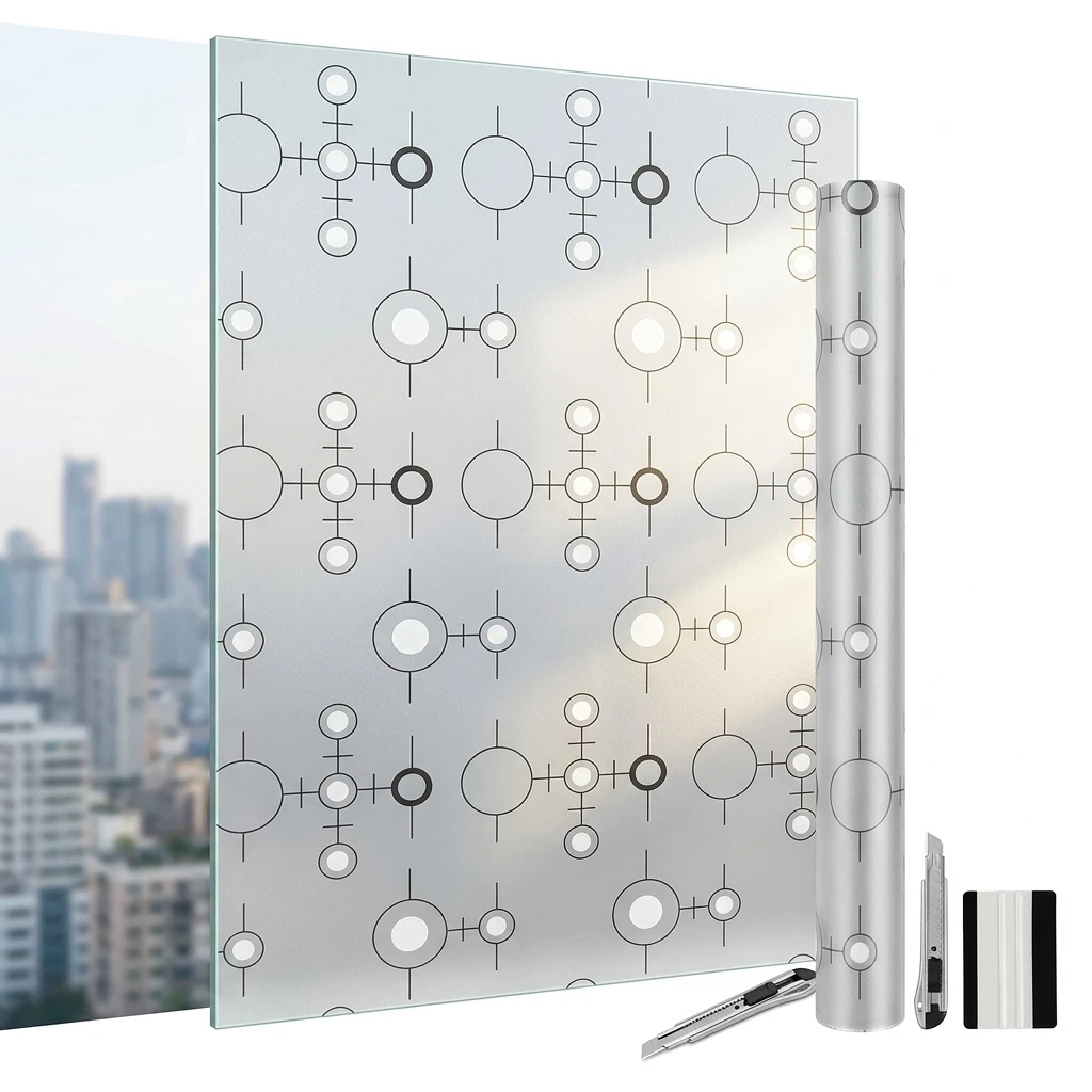 Modern Geometric Circle Pattern Self-Adhesive Window Film Frosted Privacy Anti-UV Heat Control Opaque Glass Sticker for Home Dec
