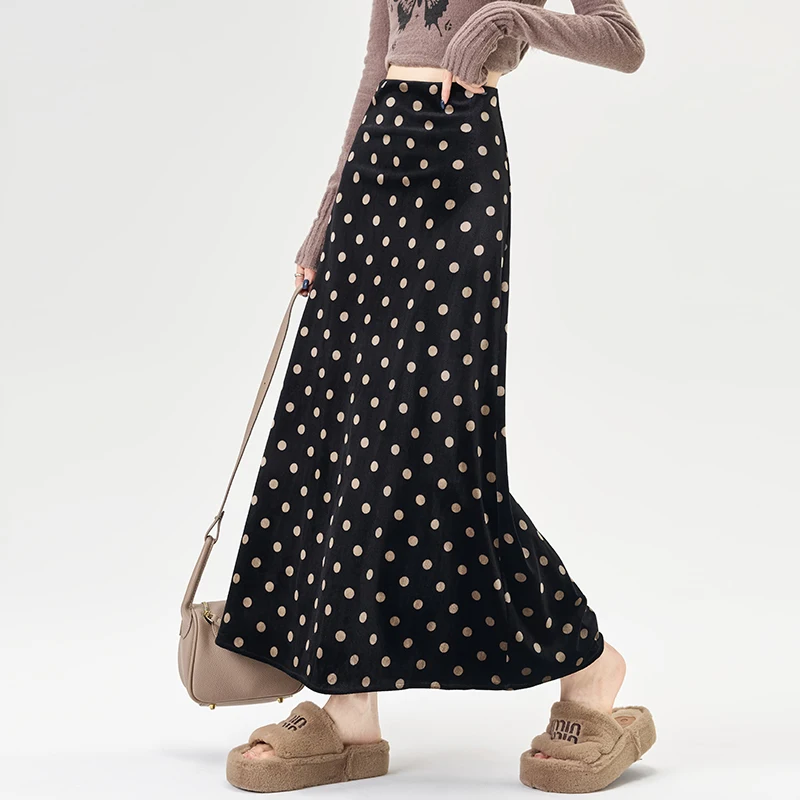 

Юбка в горошек — женские винтажные юбки трапециевидной формы с высокой талией, облегающая длина миди для миниатюрных девушек осенью