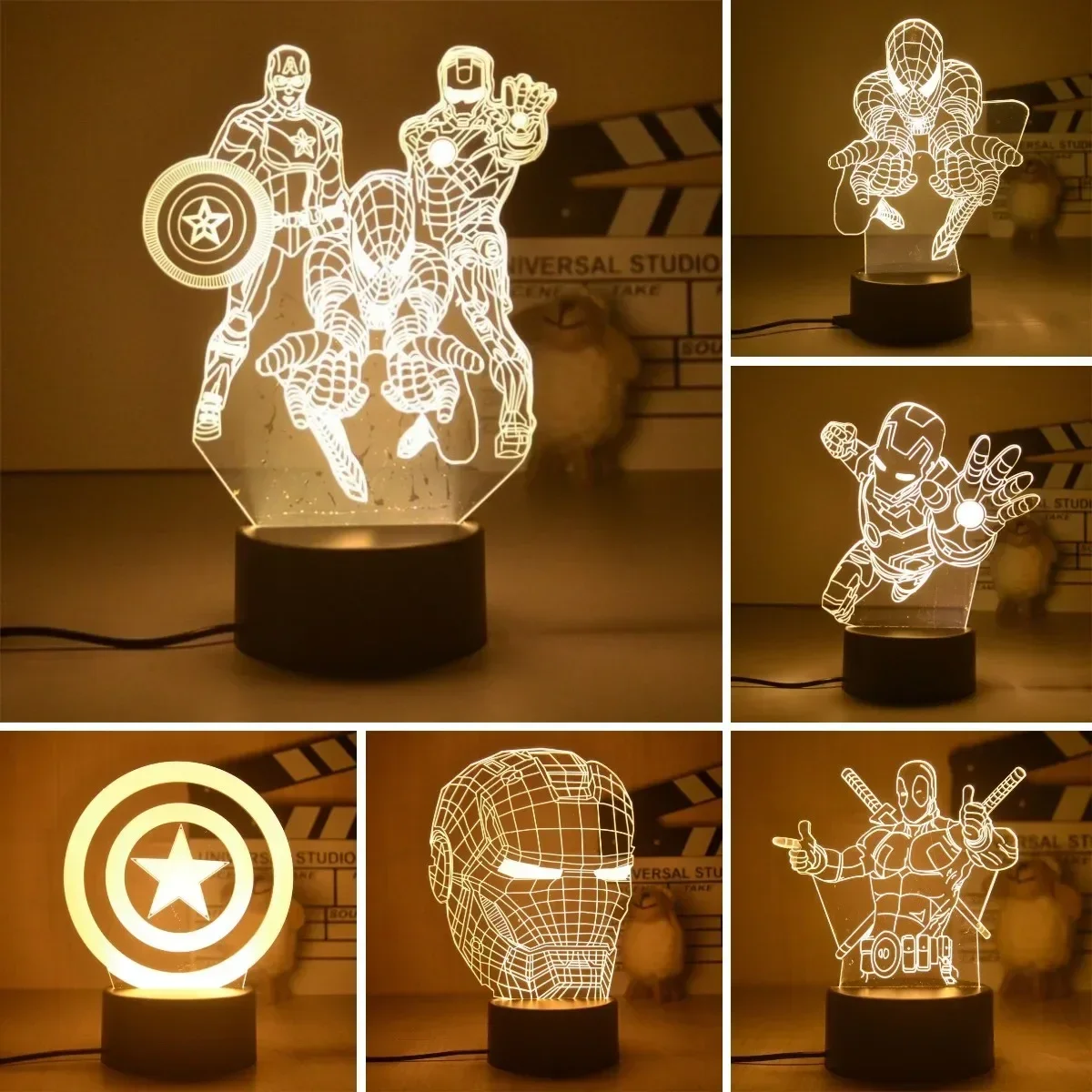 Marvel SuperHeros Ironman Decoration Bedroom 3D Lamp Anime Figure Ambient Night Light LED Lamp Boy Christmas Bedroom Lamp Decor