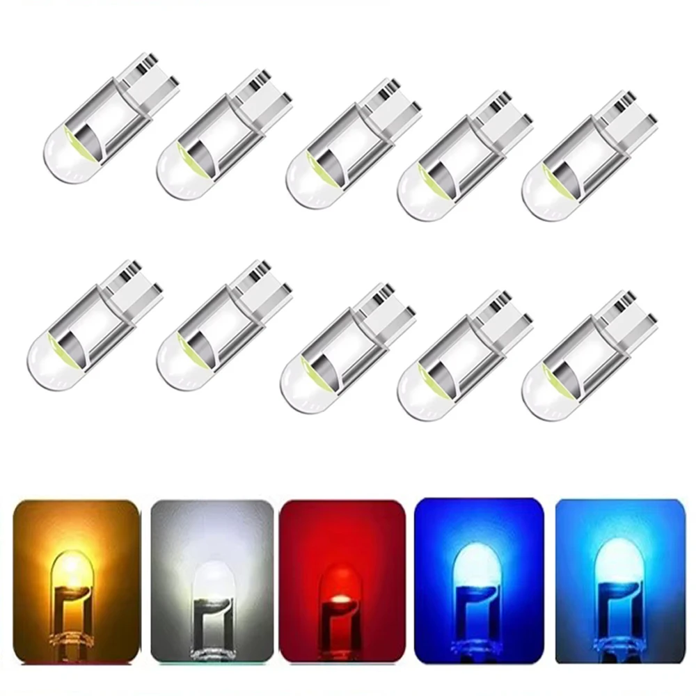 10Pcs T10 W5W LED CANBUS Car Light COB Glass 6000K White Turn Signal License Plate Dome Read Bulbs 12V Auto Led Lamp Accessories