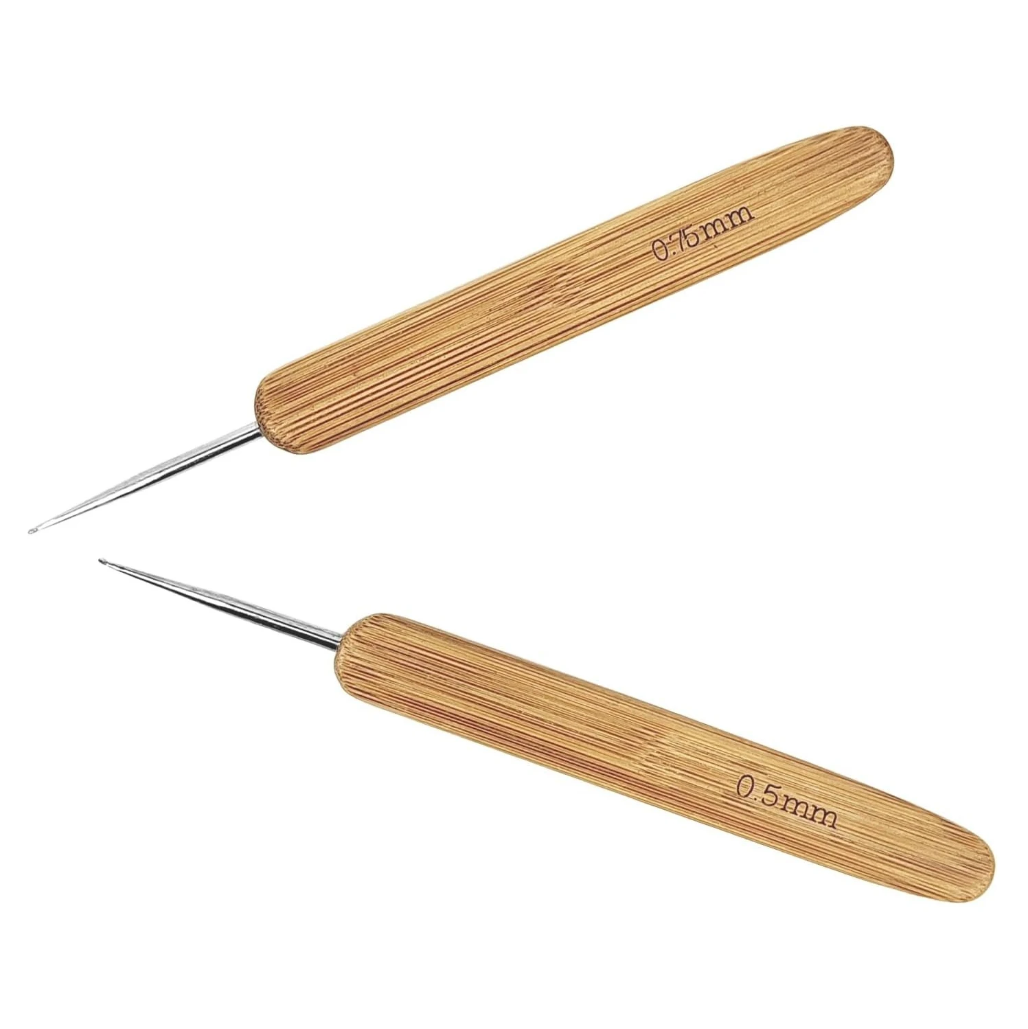 2pcs/Set 0.5mm+ 0.75mm Steel Crochet,Bamboo Handle,  Dreadlock Crochet Hook for Hair Braid Craft, for Dreads Tool