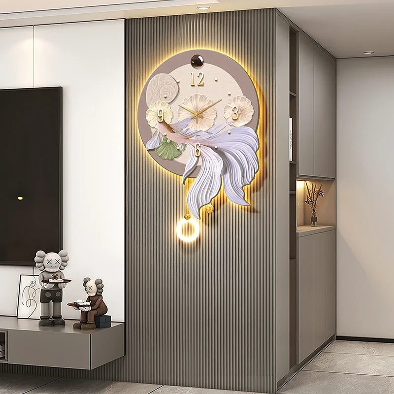 Koi Living Room TV Grille Decorative Wall Light with Lamp Milk Oil Wind Year after Year Restaurant Background Wall