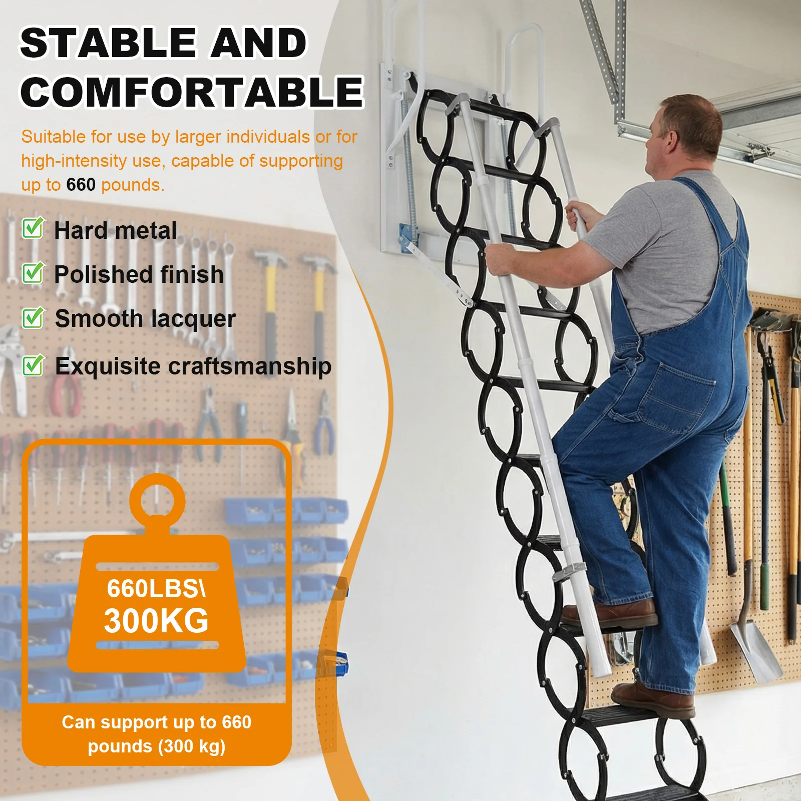 

Telescoping Ladder with 2 Handrails and Pull-Down System Metal Telescoping Step Ladder Load Capacity 660Lbs for Indoor Outdoor