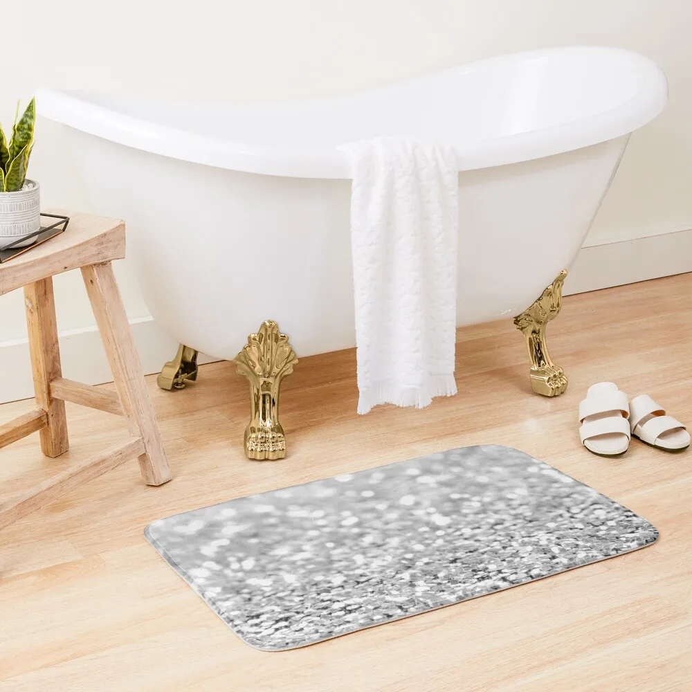 

Sparkle Silver Crystals Bath Mat Bathroom Accessories Hallways Quick-Drying Bathroom Home Decor Showers Mat