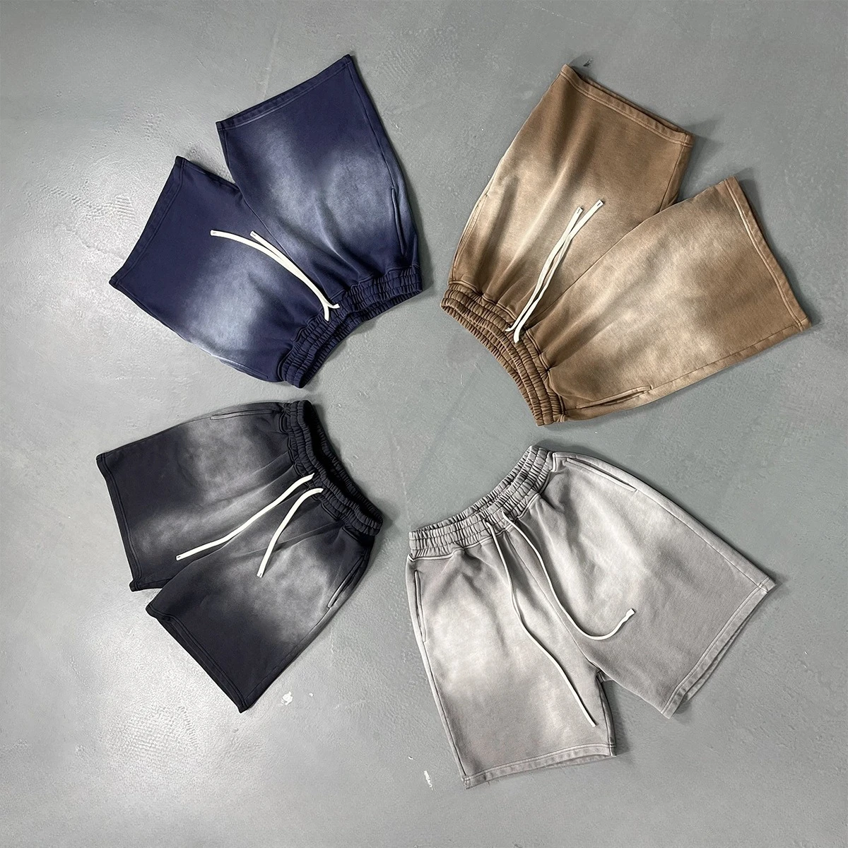 Customized LOGO Men's 2025 New 430G Heavy 100% Cotton Spray Dyeing Old Shorts Street Tide Washing Retro Loose Pants
