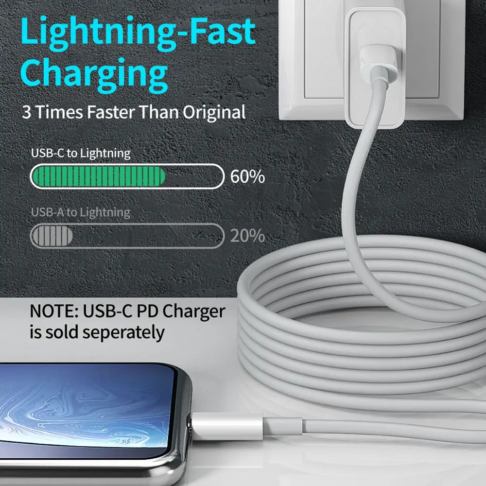 شهادة MFi LAIHONEN 1 قطعة 2 قطعة كابل من النوع C إلى كابل Lightning شحن سريع مناسب لشاحن iPhone 13 USB من النوع C مناسب