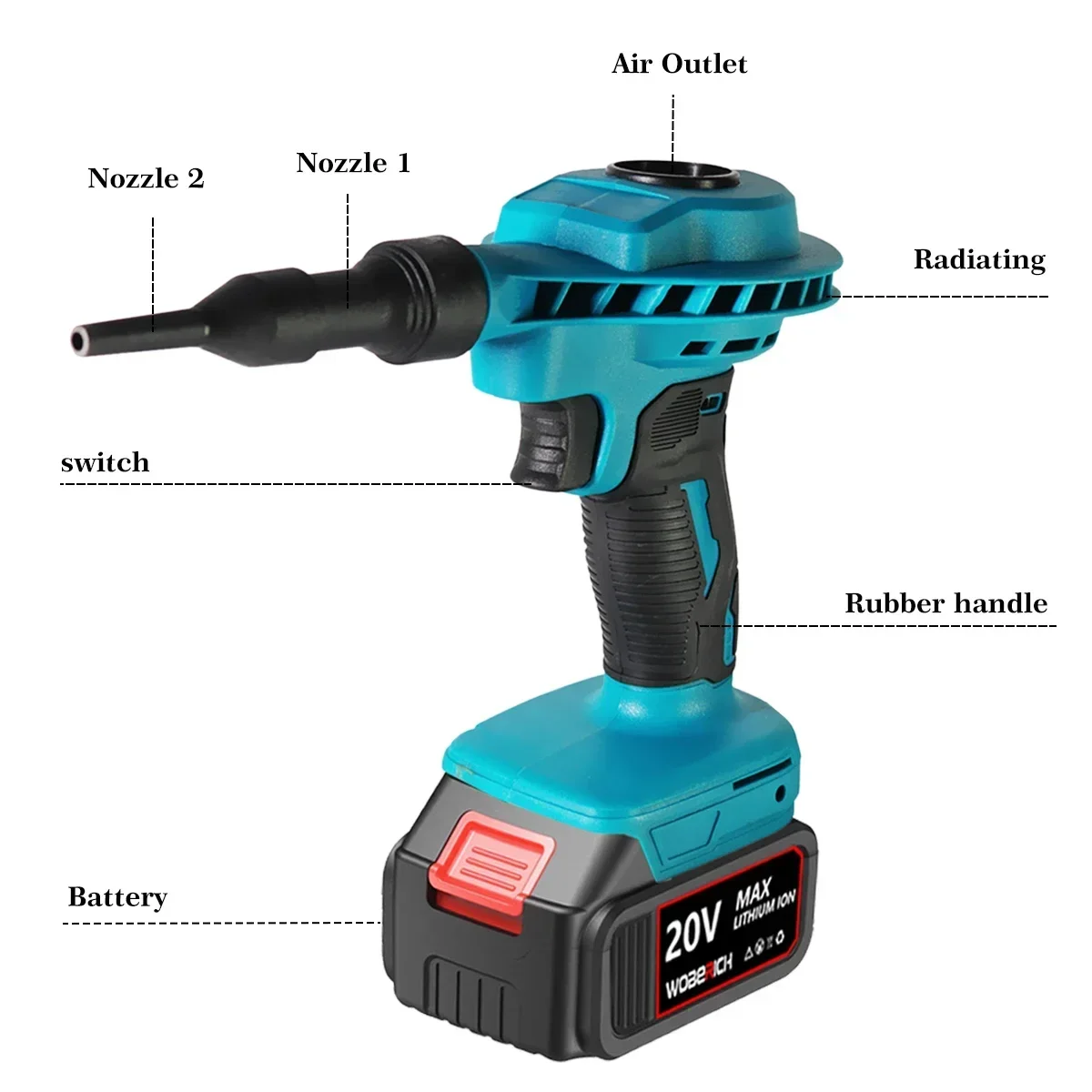 WOBERICH Cordless Air Blower Multifunction Rechargeable Inflator Vacuum Blower Air Dust Power Tools For Makita 18V Battery