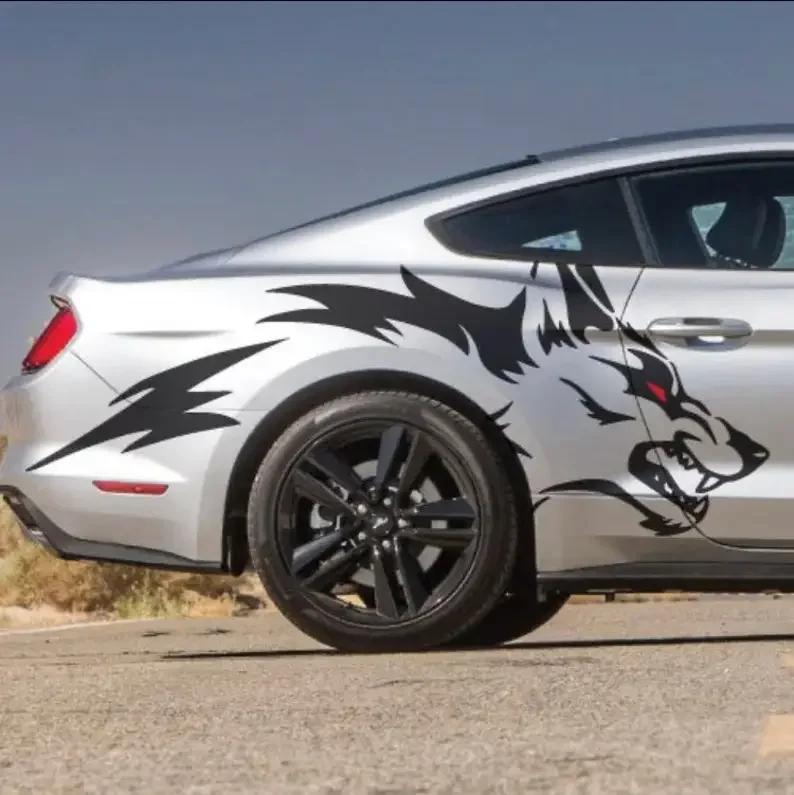 Contour de tête de loup Ford Mustang Coyote, comprend les deux côtés Kit de tatouage autocollant tribal en vinyle, autocollant graphique côté voiture