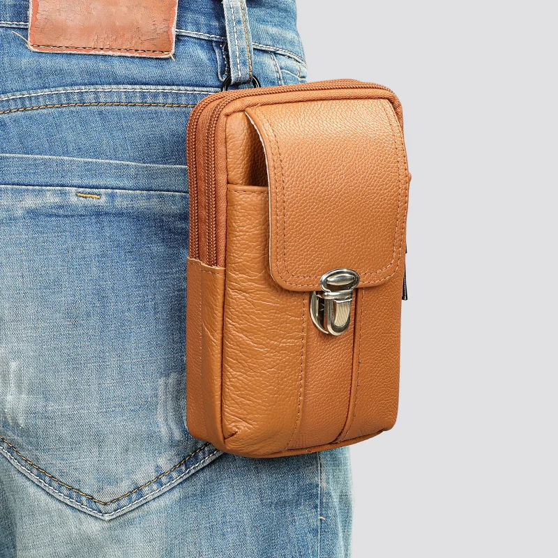 New Men's cow leather vintage casual small waist bag male crossbody mobile phone bag for men