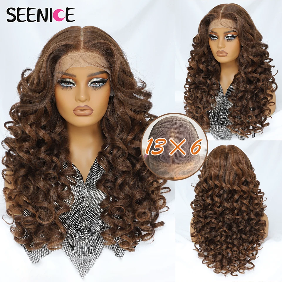 

13X6 Latisha HD Synthetic Lace Front Wigs Curly Pre Plucked Lace Frontal Wig with Bangs for Women Highlight with Babyhair 24Inch