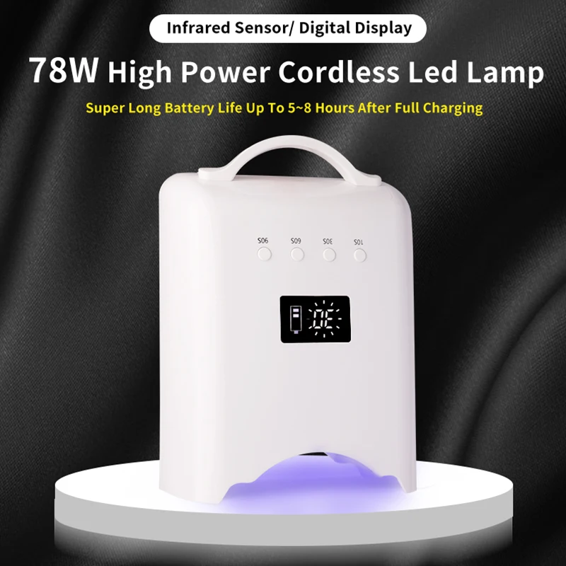 2024 78w Wireless High Power Tech LED UV Nail Lamp Cordless Rechargeable Portable Nails Salon Use Large Space Manicure Pedicure