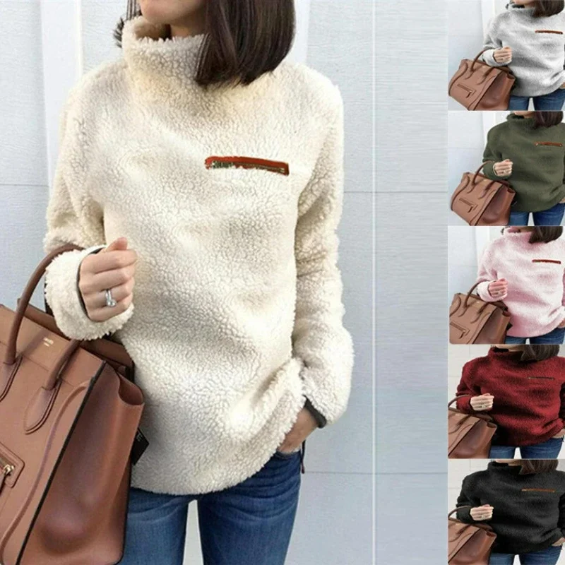 

Winter Super Soft and Comfortable Solid Color Turtleneck Pullover Women's Sweater Fashion Zipper Sexy Top Ladies Hipster Clothes