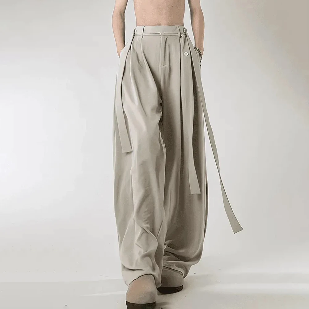 Summer New Men's Solid Color Straight Suit Trousers Korean Style Fashion Trend Leisure Loose Simple Breathable Men's Bottoms