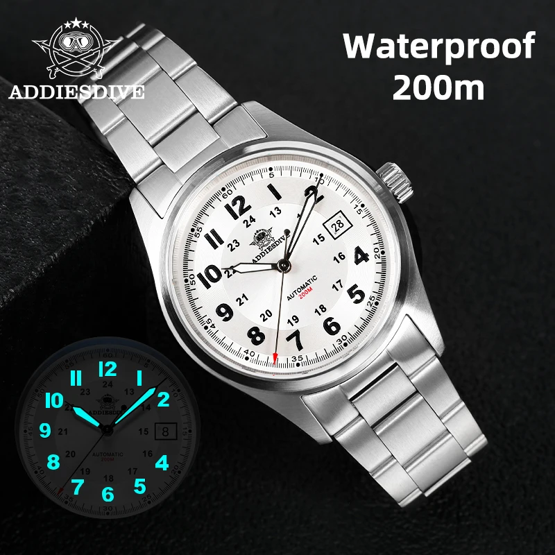 

ADDIESDIVE New Men's Automatic Watch 39mm Stainless Steel Luminous 200m Waterproof Watches Sapphire Glass Fashion Business Watch