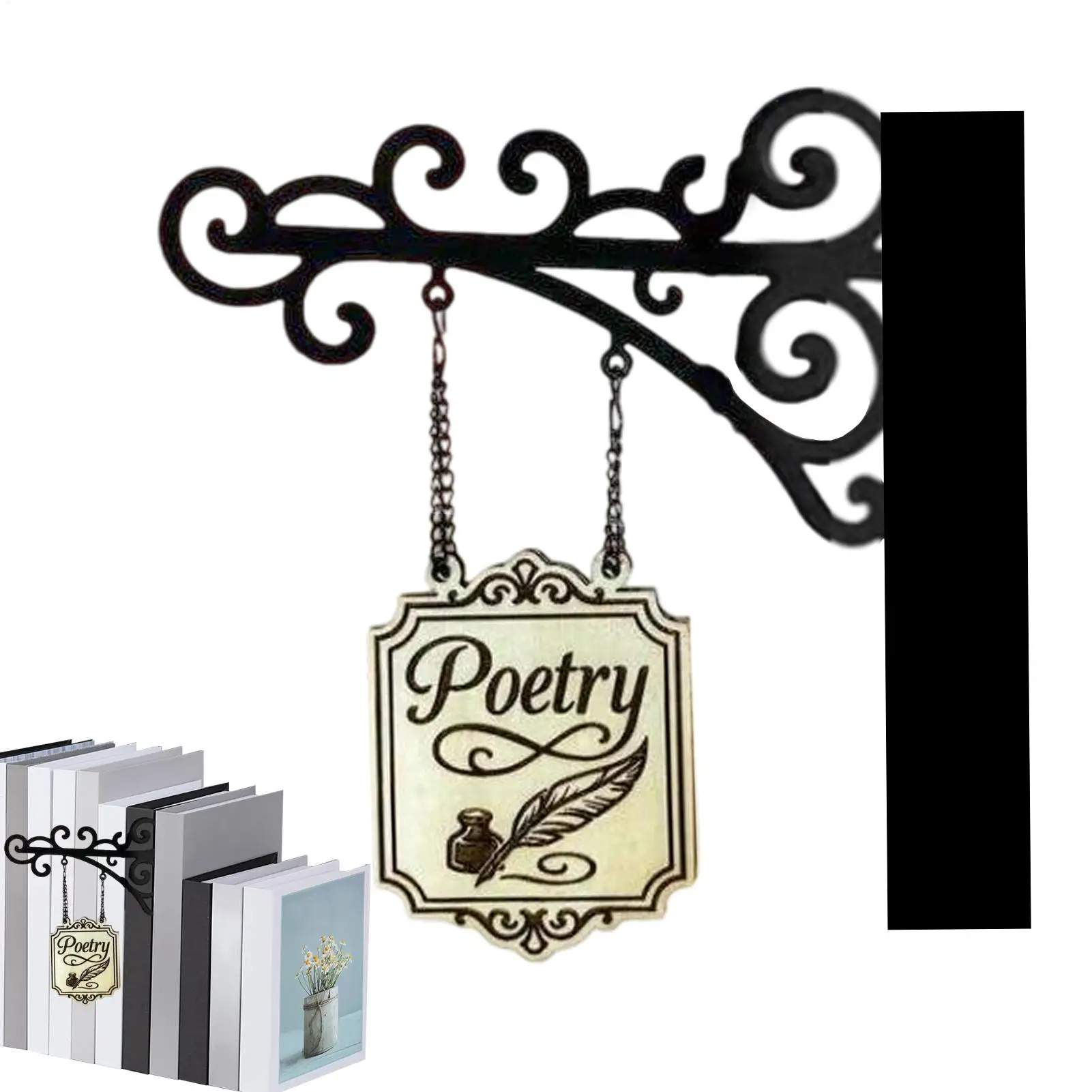 Bookshelf Hangable Sign Book Miniature Decoration with Hangable Bracket Wall Art Decoration for Home Wall Classroom