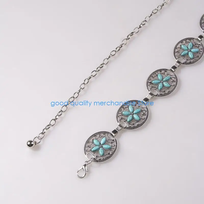 Y5JD Rantai Pinggang Pirus Rantai Perut untuk Gaun Rantai Conchos Sabuk Rantai Pinggang Wanita