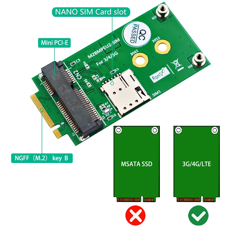 NGFF M.2 Key B to Mini PCIE Adapter Riser Board with NANO SIM Card Slot for 3G/4G/5G GSM LTE Module Mini PCIe Card to Desktop PC