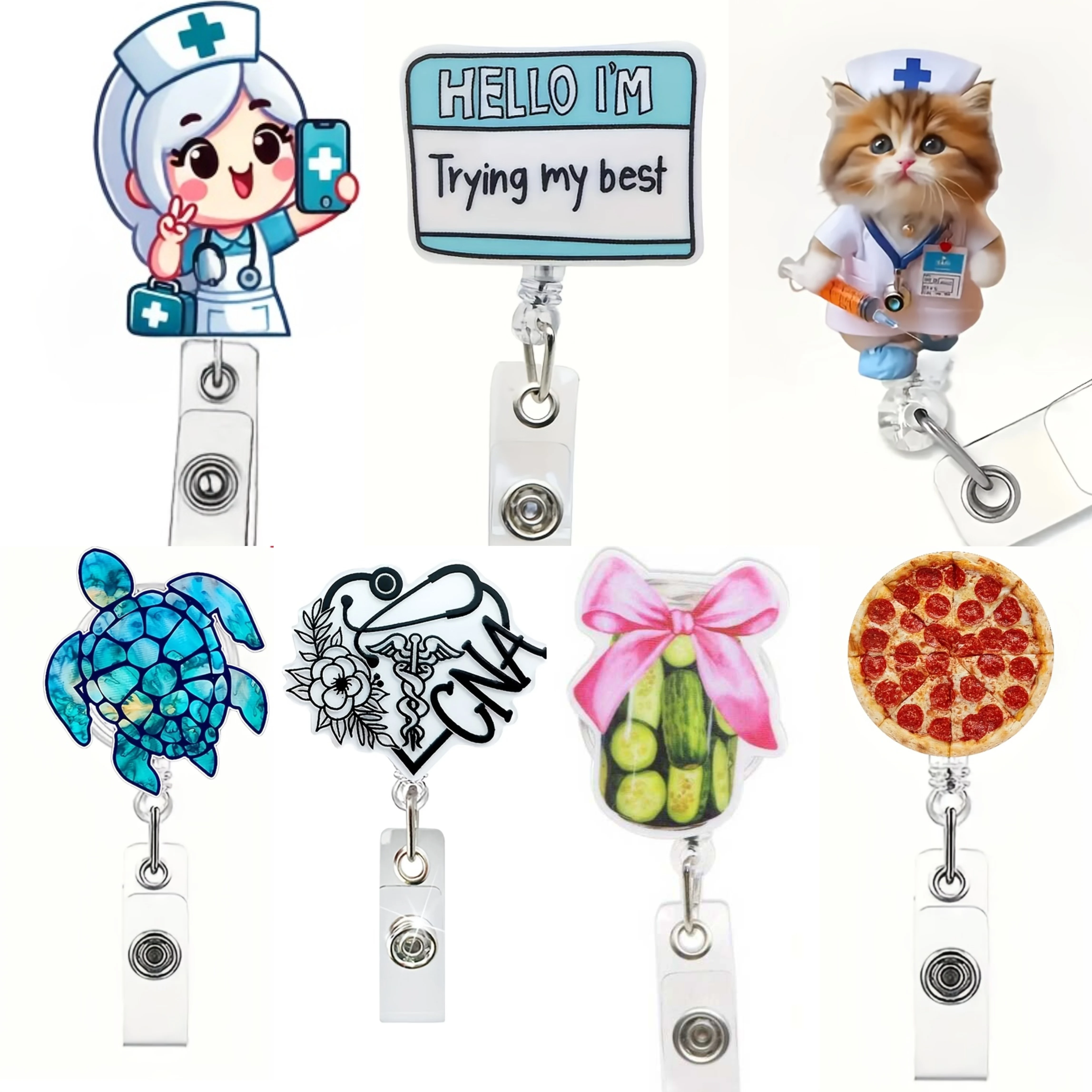 1pc cute teacup black cat retractable badge clip, 2D acrylic with durable nylon cord, suitable for office workers, nurses