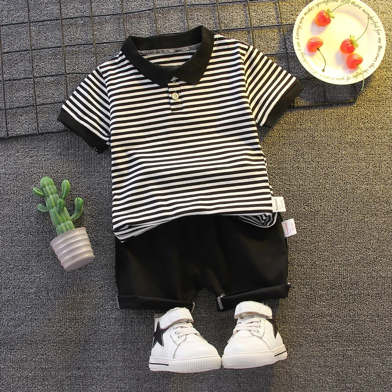 Summer Child Sets Baby Boys Fashion Striped Suit Kids Casual Shirt+Shorts 2Pcs Children 1-5Y Cotton Short Sleeves Trends Clothes